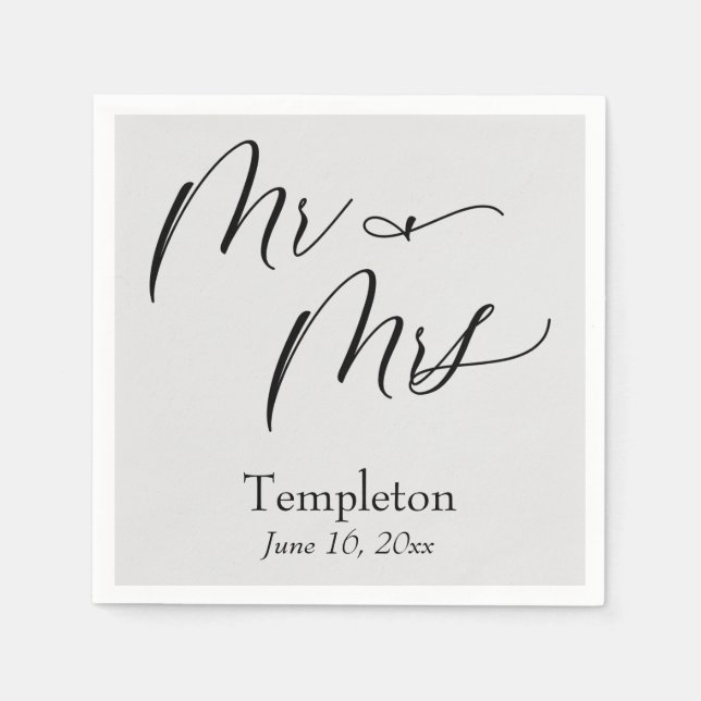 Simple Luxury Script Font Mr & Mrs Gray Napkins (Front)