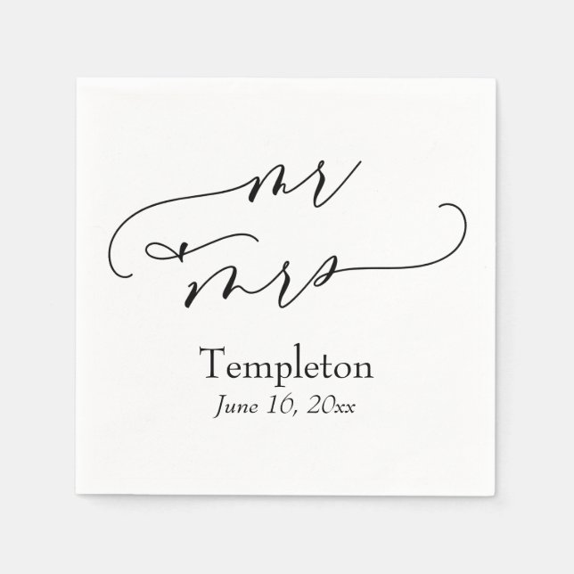 Simple Luxury Script Font Mr & Mrs Napkins (Front)