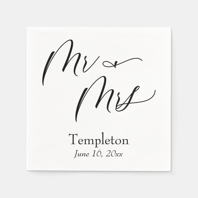 Simple Luxury Script Font Mr & Mrs Napkins (Front)