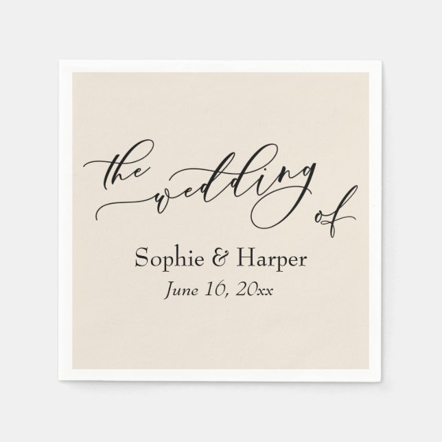 Simple Luxury Script Font The Wedding Of Cream Napkins (Front)