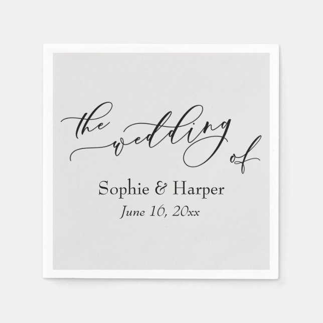 Simple Luxury Script Font The Wedding Of Gray Napkins (Front)