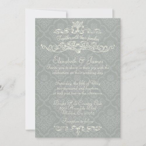 Simple Luxury Silver Damask Wedding Invitations