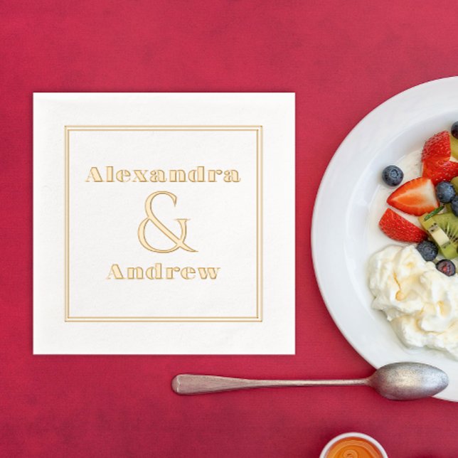 Simple Luxury Wedding Engagement Couple Name Foil Napkins (Creator Uploaded)