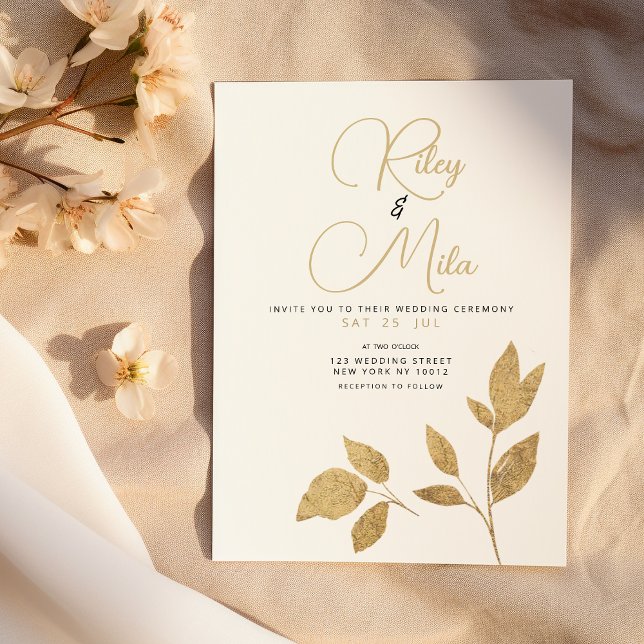 Simple luxury white gold foliage Wedding Invitation (Simple luxury white gold foliage Wedding)