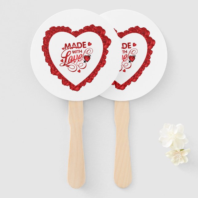 Simple Made With Love Quote Valentine | Hand Fan (Front and Back)