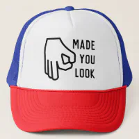 Simple Made You Look Hand Gesture Circle Trucker Hat