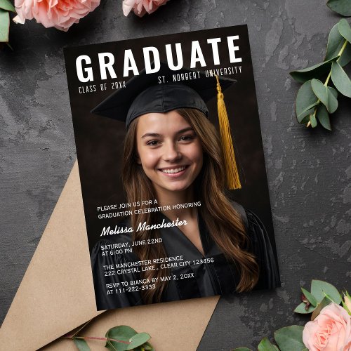 Simple Magazine Cover Style Photo Graduation  Invitation