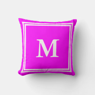 Simple Magenta and White Monogram Text Template Throw Pillow