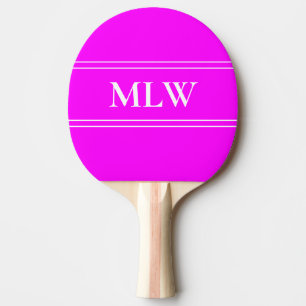 Simple Magenta and White Monogrammed Ping Pong Paddle