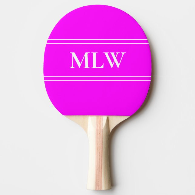 Simple Magenta and White Monogrammed Ping Pong Paddle (Front)