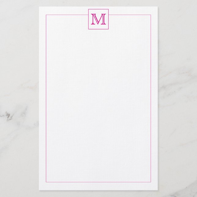 Simple Magenta Initial Monogram Square border Stationery (Front)