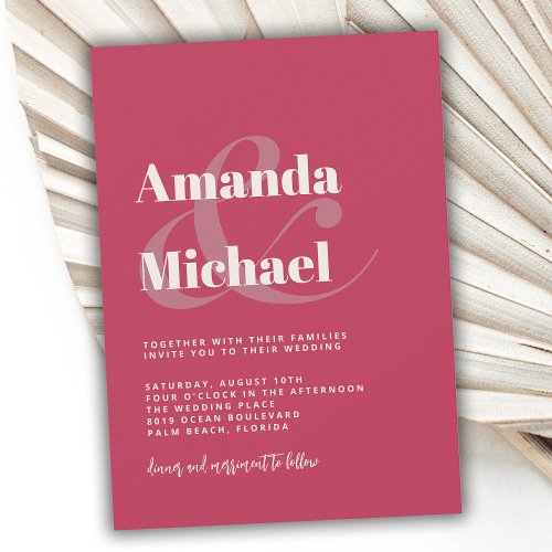 Simple Magenta Modern Minimalist Wedding Invitation