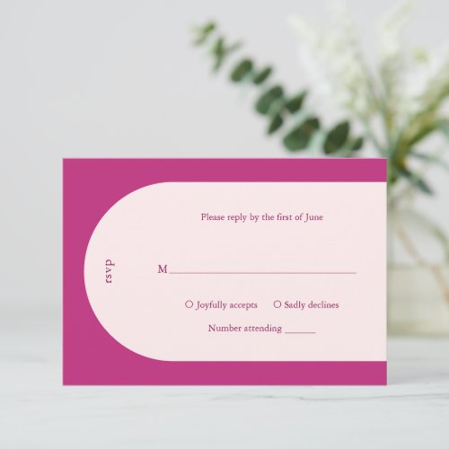 Simple Magenta Pink Monogram Arch Modern Wedding RSVP Card