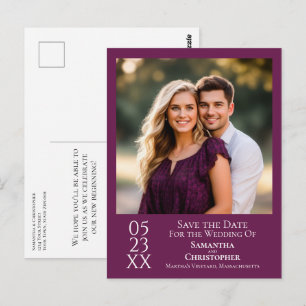 Simple Magenta Purple Wedding Save the Date Photo Postcard
