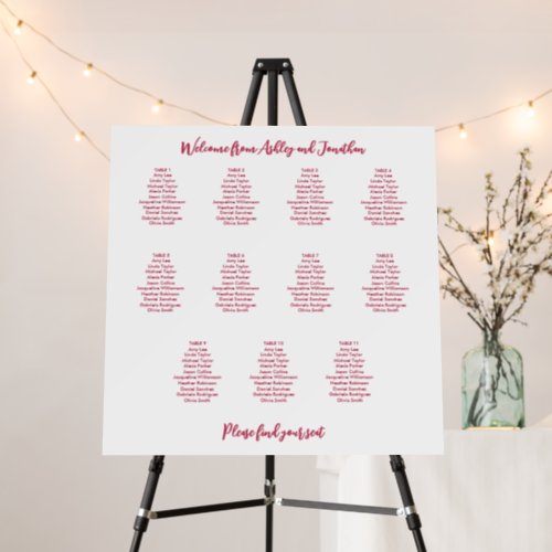 Simple Magenta Red 11 Table Seating Chart Foam Board