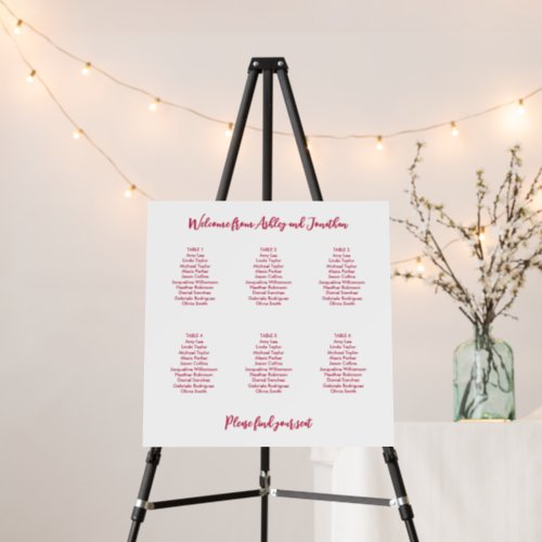 Simple Magenta Red 6 Table Seating Chart Foam Board