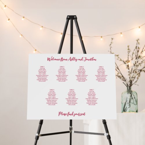 Simple Magenta Red 7 Table Seating Chart Foam Board