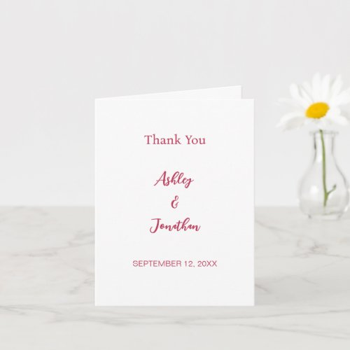 Simple Magenta Red Wedding Thank You Card
