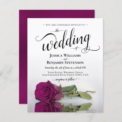 Simple Magenta Rose BUDGET Wedding Invitation