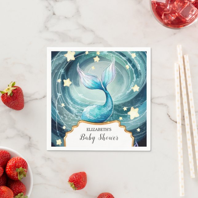 Simple Magical Mermaid Baby Shower Napkins (Insitu)