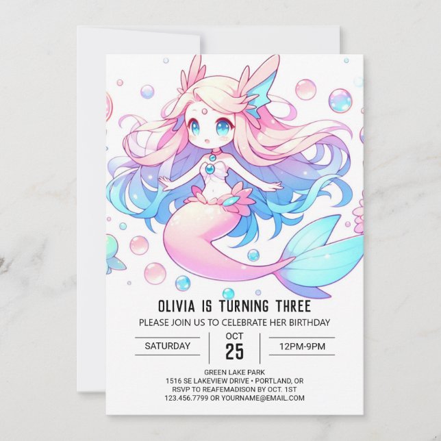 Simple Magical Mermaid Birthday Invitation (Front)