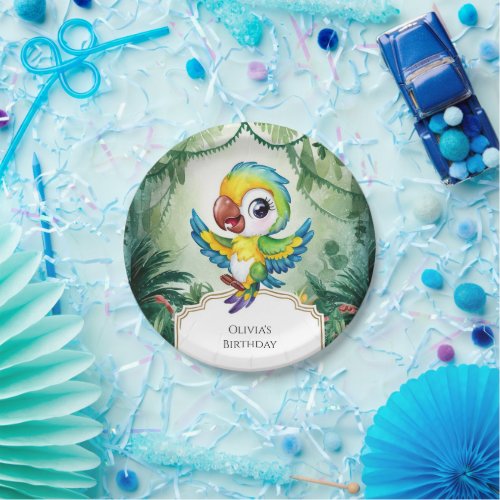 Simple Magical Parrot Birthday Paper Plates