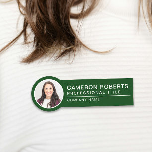 Simple Magnetic Dark Green Employee Photo Name Tag