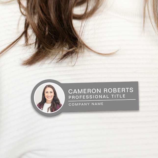 Simple Magnetic Gray Employee Photo  Name Tag (Creator Uploaded)