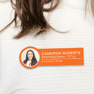 Simple Magnetic Orange Employee Photo Name Tag