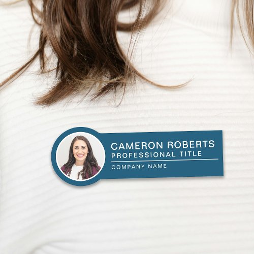 Simple Magnetic Teal Employee Photo Name Tag