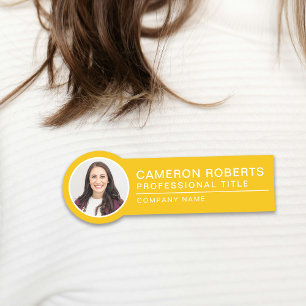 Simple Magnetic Yellow Employee Photo Name Tag