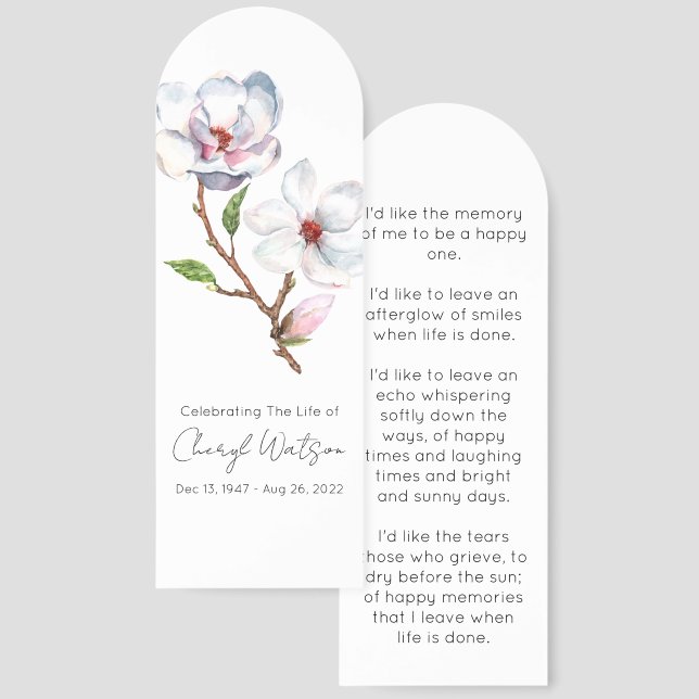 Simple Magnolia Funeral Memorial Bookmark (Front & Back)
