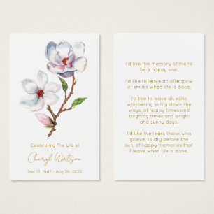 Simple Magnolia Funeral Memorial Prayer Card