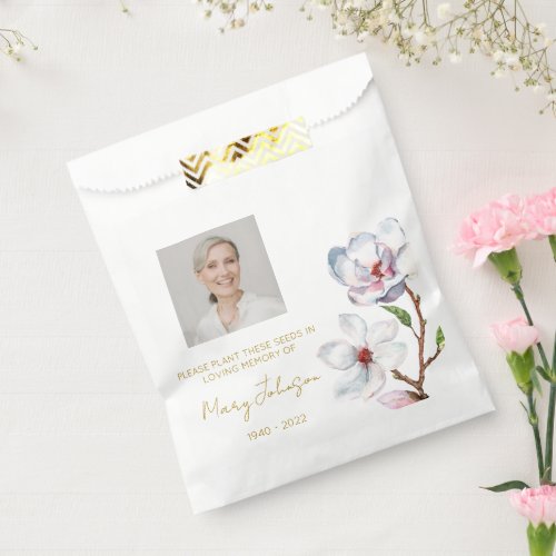 Simple Magnolia Photo Funeral Seed Favor Bag