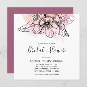 Simple Magnolia Pink Watercolor Square Bridal Show Invitation