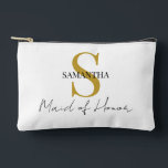 Simple Maid of Honor gift monogram, name  Accessory Pouch<br><div class="desc">This elegant Maid of Honor gift accessory pouch is the perfect way to show appreciation to your maid of honor on your special day. Personalize it with a monogram and her name to make it even more special. This versatile pouch can be used to store makeup, jewelry, or any other...</div>