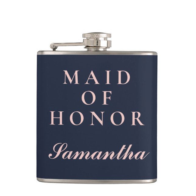 SIMPLE MAID OF HONOR OXFORD BLUE AND PINK FLASK (Front)