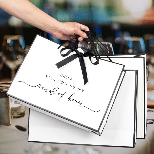 Simple Maid Of Honor Proposal Black & White Large Gift Bag (Creator Uploaded)