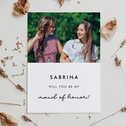 Simple Maid of Honor proposal photo card