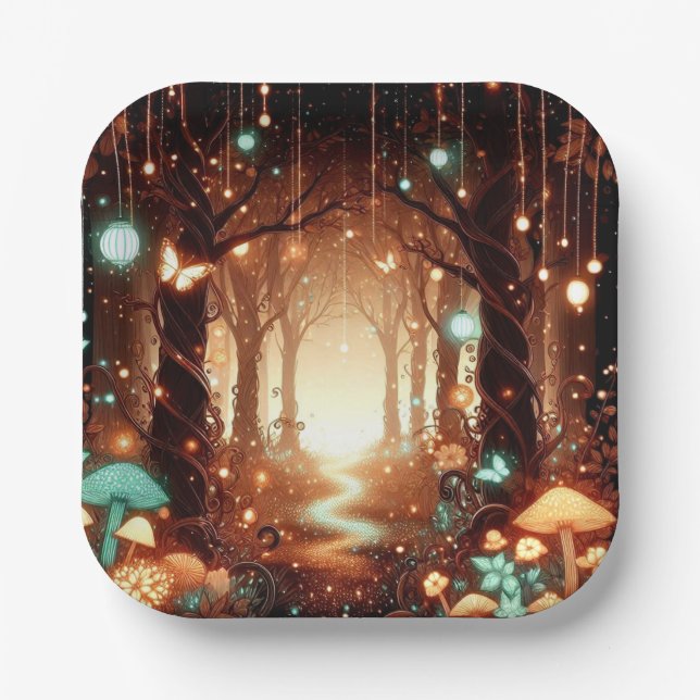  Simple Majestic Enchanted Forest Baby Shower Paper Plates (Front)