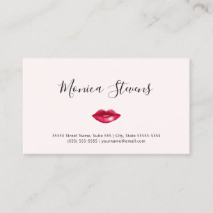 Simple Makeup Artist Chic Pink Lips and QR Code Business Card