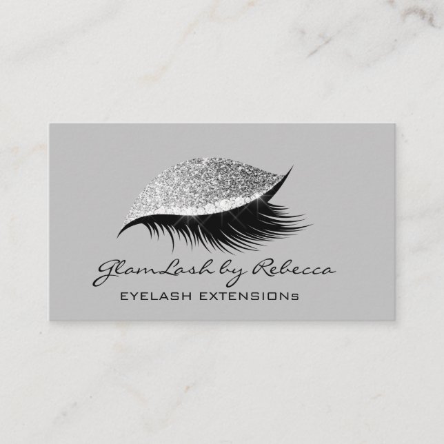 Simple Makeup Beauty Eyelash Lashes Glitter Silver Business Card (Front)
