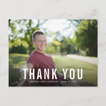 Simple Male Graduation Thank You Postcard by oddowl at Zazzle