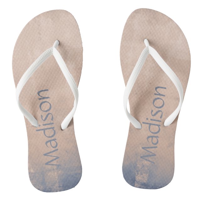 Simple Mallow Blue abstract Your name Flip Flops (Footbed)