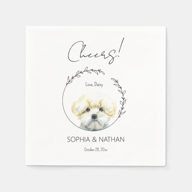 Simple Maltese Dog Wedding Cocktail  Napkins (Front)