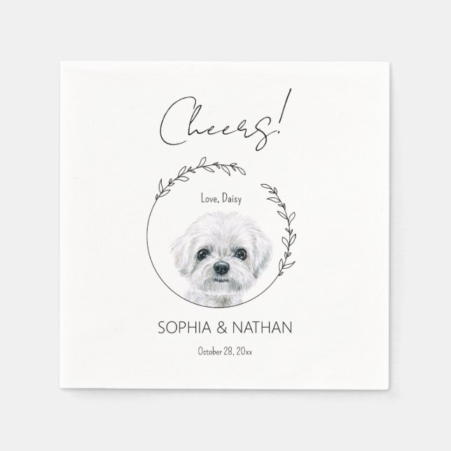 Simple Maltese Dog Wedding Cocktail  Napkins (Front)