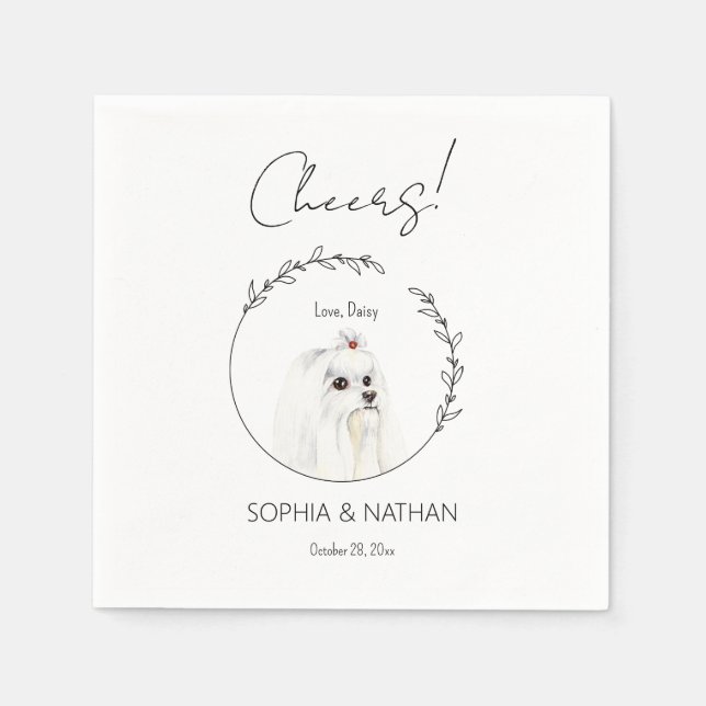 Simple Maltese Dog Wedding Cocktail  Napkins (Front)