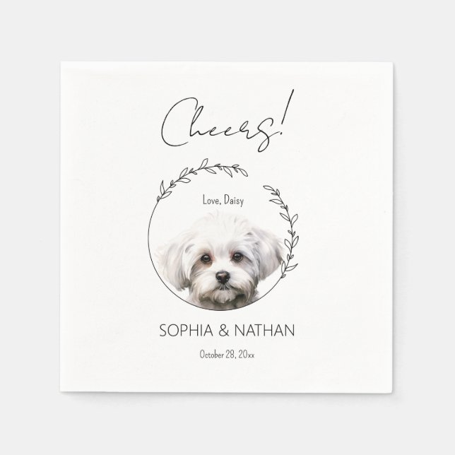 Simple Maltese Dog Wedding Cocktail  Napkins (Front)