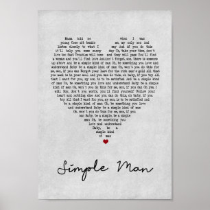 Simple Man Gray Heart Song Lyric Wall Art Print