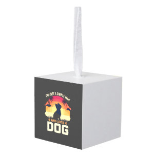 Simple Man Who Loves Dog Silhouette Sunset Palm Tr Cube Ornament
